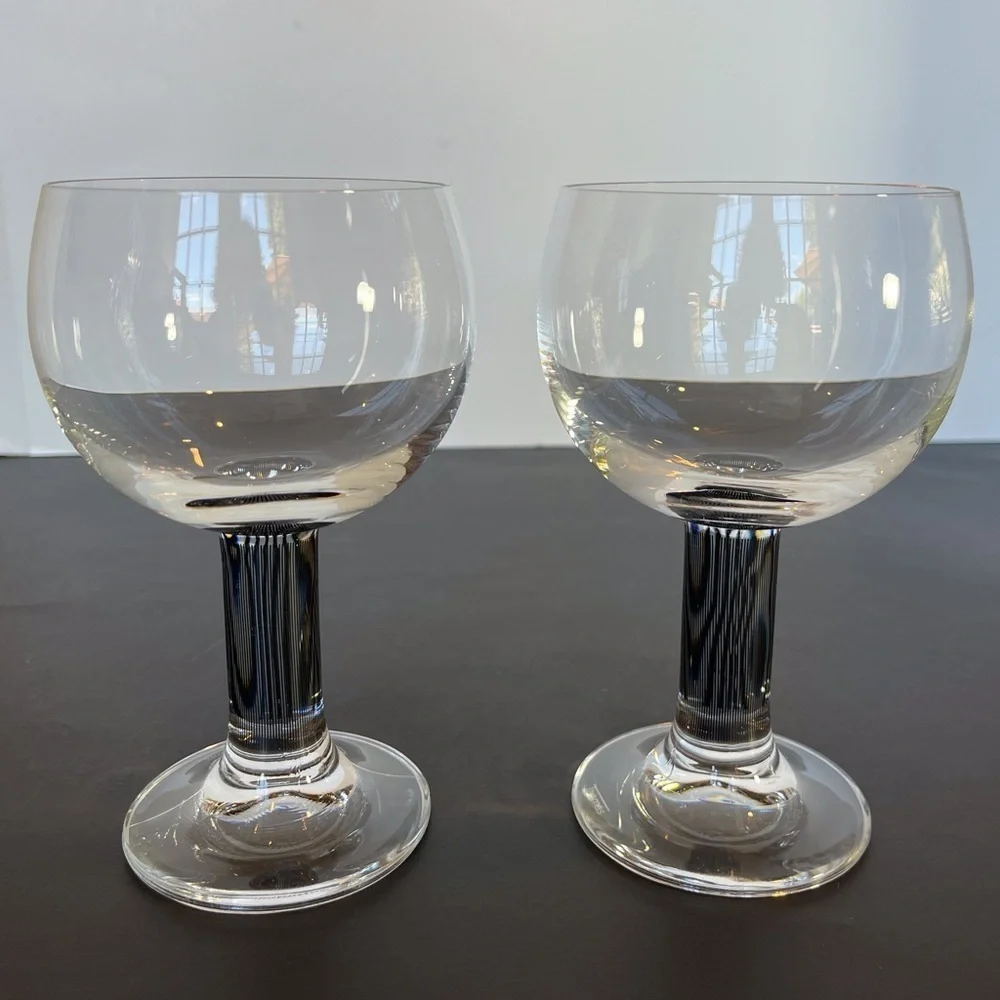 Rare Vintage Thomas Germany, Colonna Graphic Black Stem Crystal Wine Glasses